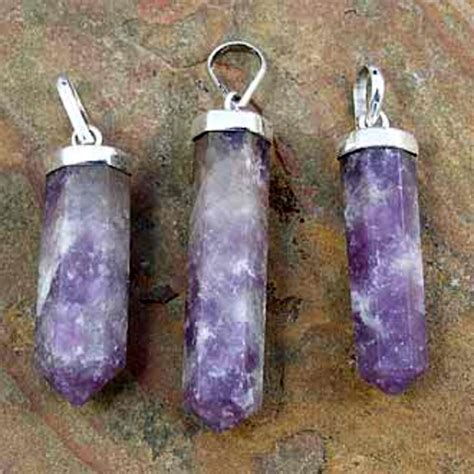 Sterling Silver Capped Six Sided Lepidolite Point Pendant Transglobal