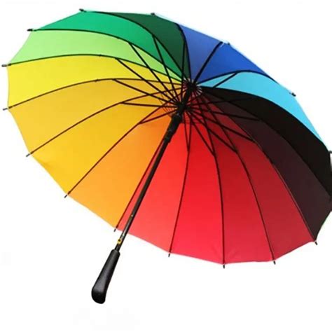 1pcs Colorful Long Handle Rainbow Umbrella Adults Universal Windproof