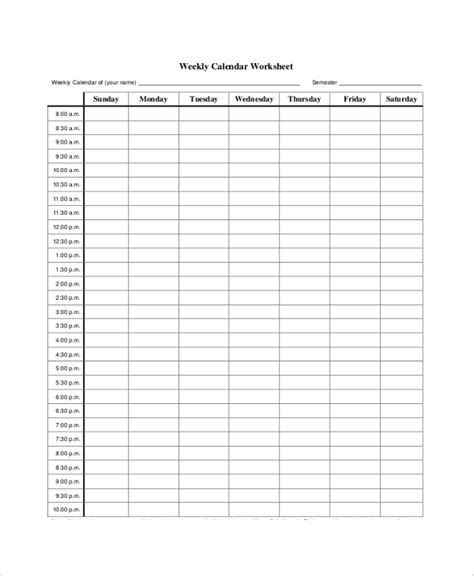 Free 10 Sample Printable Weekly Calendar Templates In Ms Word Pdf