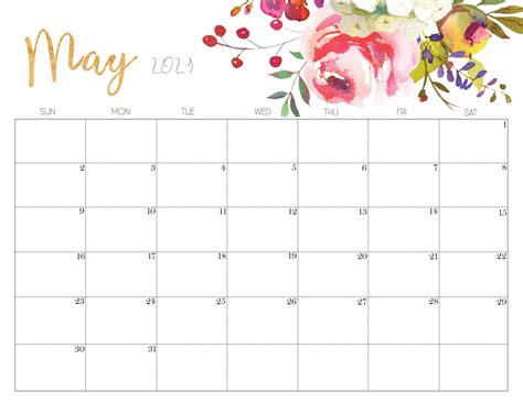 Cute May 2021 Calendar Printable Designs For Kids Students Home Offices