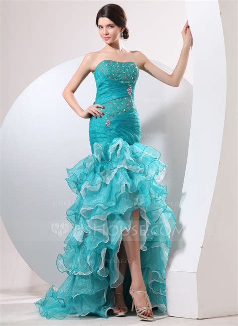 Trumpetmermaid Sweetheart Asymmetrical Organza Prom Dress With Ruffle
