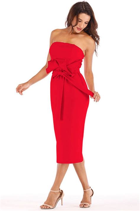 Strapless Cocktail Dresses With Bodycon And Tie Front Design Strapless Cocktail Dresses