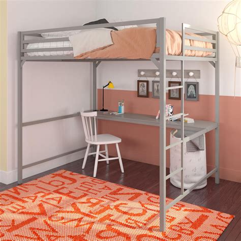Elm And Oak Miles Metal Full Loft Bed With Desk Silver Bunk Bed With Desk Loft