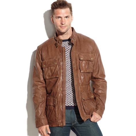 Cole Haan Vintage Leather Four Pocket Moto Jacket In Brown For Men Lyst