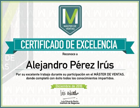 2016 Certificado De Excelencia Por Curso Master Ventas En Internet Y