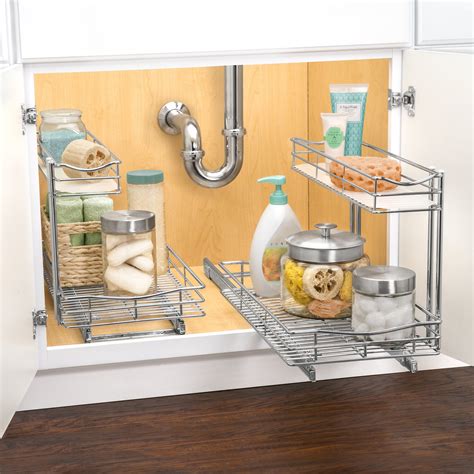 Custom kitchen cabinet pull out shelves sliding shelf glideout rollout slideout glide roll slide cabinet genie tray shelving storage drawer. Lynk Roll Out Under Sink Cabinet Organizer - Pull Out Two ...