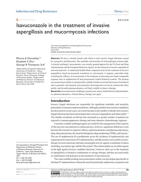 Pdf Isavuconazole In The Treatment Of Invasive Aspergillosis And