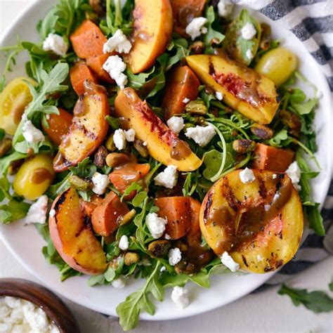 Grilled Peach And Sweet Potato Arugula Salad Simply Scratch