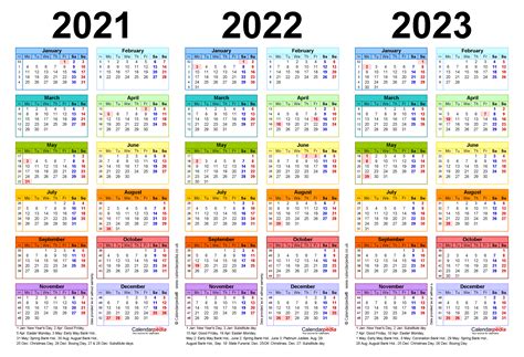 Three Year Calendars For 2021 2022 And 2023 Uk For Pdf
