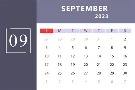 Illustration Vectorielle Du Modèle De Calendrier De Septembre 2023