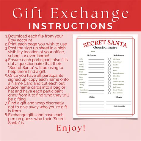 Editable Secret Santa Questionnaire Printable Secret Santa Form