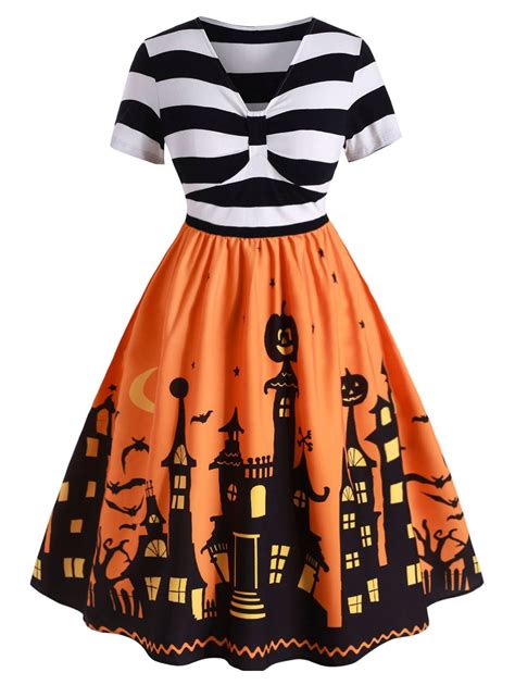 Photo Gallery Plus Size Striped Halloween Flare Dress