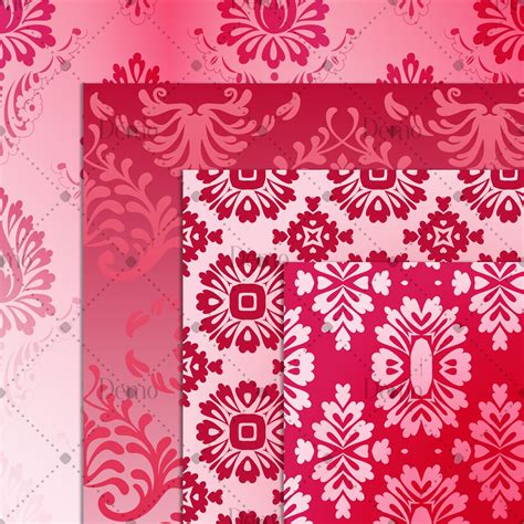 16 Luxury Red Damask Texture Papers In 12inch 300 Dpi Planner Etsy