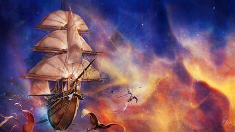wallpaper treasure planet disney ship boat science fiction fantasy art flying space art
