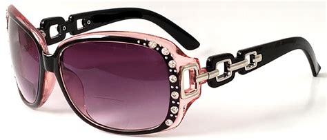 Womens Bifocal Lens Sunglasses Rhinestone Oversized Square Frame Pink 2 00