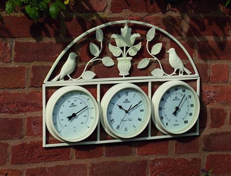 Garden Weather Station Outdoor Clock With Built In Thermometer And