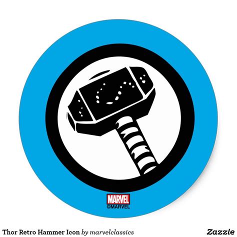 Thor Retro Hammer Icon Classic Round Sticker Zazzle Thor Retro