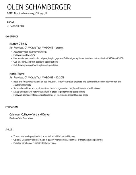 cable tech resume samples velvet jobs