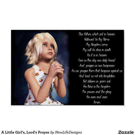 A Little Girls Lords Prayer Poster Christian Scripture Art Poster
