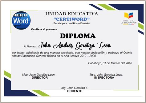 Diploma Flat Editable En Word Certificados E Imprimibles En Word