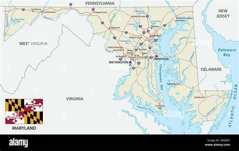 Mapa De Carreteras Del Estado Federal De Maryland Con Banderaeps