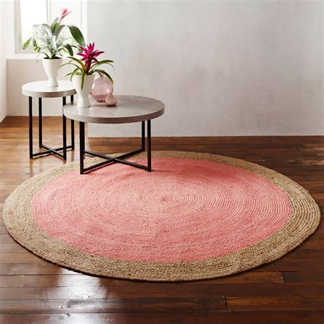 Milano Soft Jute Rug With Pale Pink Centre 120cm Diameter Brandalley