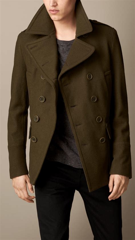 Lyst Burberry Wool Cashmere Pea Coat In Green For Men