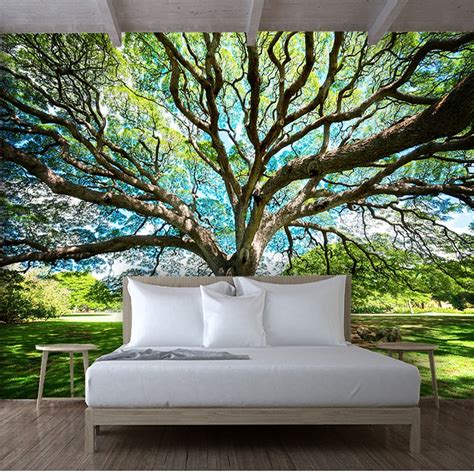 Custom Size Wallpaper Mural Towering Tree Green Landscape Bvm Home
