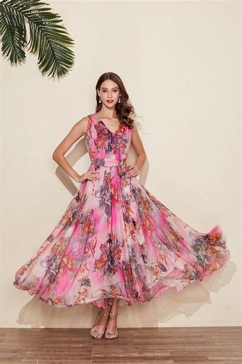110 Colors Chiffon Pink Flower Long Party Evening Wedding Etsy Israel