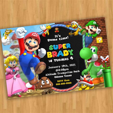 Super Mario Birthday Invitation Digital Card Printable Etsy India