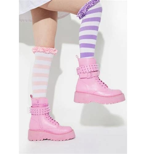 Current Mood Pastel Pink Combat Boots With Spikes Dolls Kill
