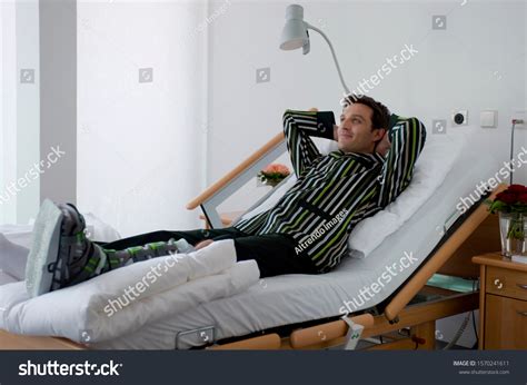 Man Broken Leg Recovering Hospital Bed Stock Photo 1570241611
