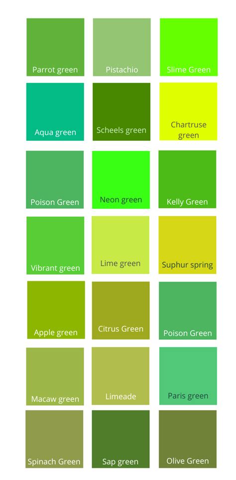 134 Shades Of Green Color With Names Hex RGB CMYK Codes 60 OFF