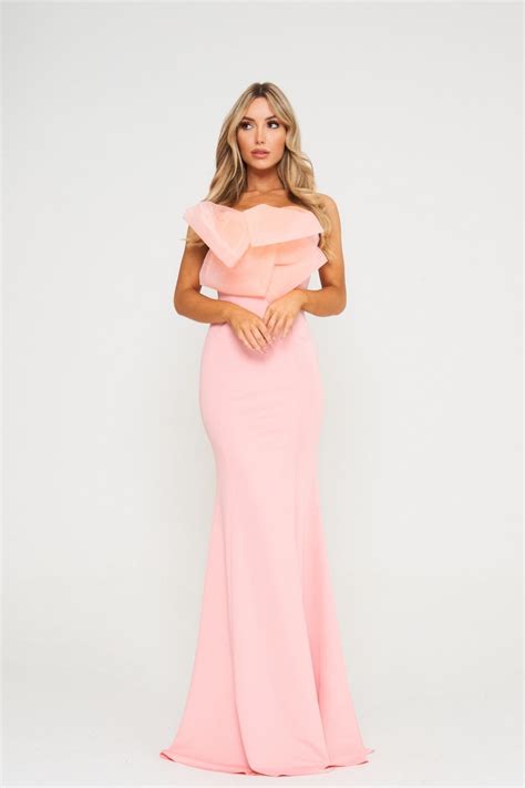 Pink Off Shoulder Bow Detail Maxi Dress Dresses From Yumi Uk