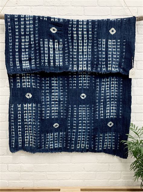 Mud Cloth Fabric Shibori African Vintage Textile Blue Hand Dyed