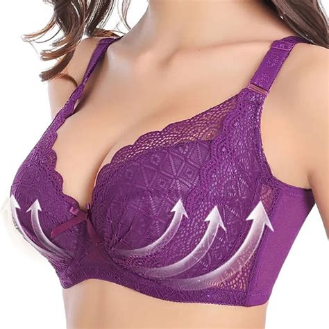 Bra Plus Size Sexy Push Up Minimizer Lace Busty Bras For Women Bow Full Cup 4 Hook And Eye