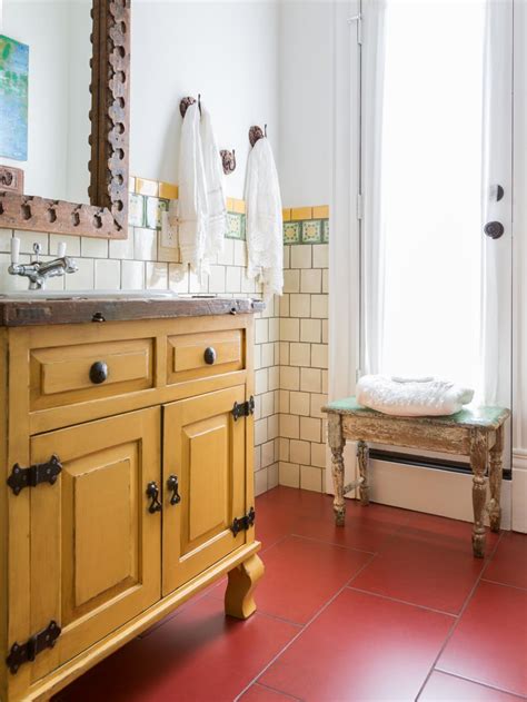 Yellow bathroom vanity are very popular among interior decor enthusiasts as they allow for an added aesthetic appeal to the overall vibe of a property. Mediterranean Bathroom With Yellow Vanity | HGTV