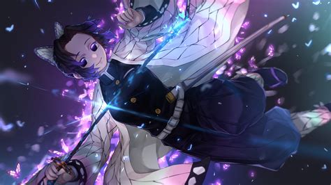 Demon Slayer Shinobu Kochou With Sword And Flying Butterflies With Blur