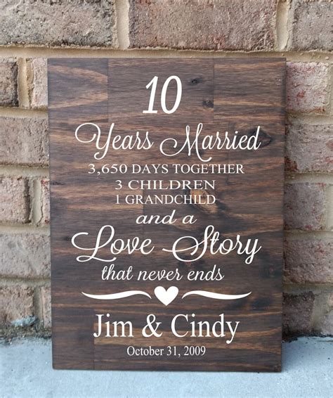 10 Years Of Marriage Hand Painted Wood Sign 10th Anniversary Etsy Uk