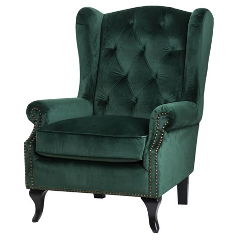 Vintage Green Velvet Chesterfield Style Wing Back Chair Green Velvet