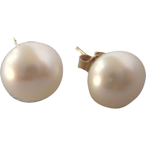 Vintage 14k 9mm Freshwater Pearl Stud Pierced Earrings Sold On Ruby Lane