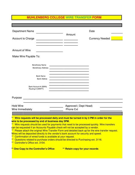 Free Printable Wire Transfer Form Templates Excel Pdf