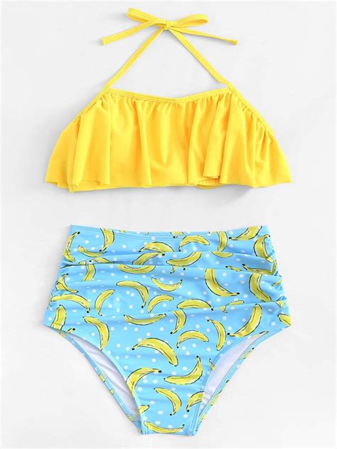 cute high waist banana 2 piece swimsuit in 2020 girls bathing suits swimsuits cute bathing suits