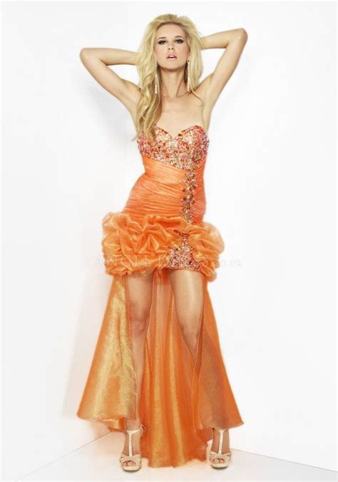 Sweetheart A Line Organza Natural Waist High Low Orange Prom Dress Prom Dresses Orange Prom