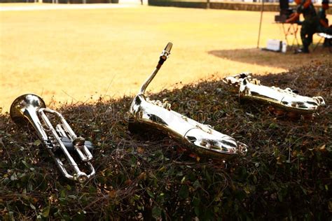 Close Up Trumpet Saxophone Is A Musical Instrument Such As A Wooden