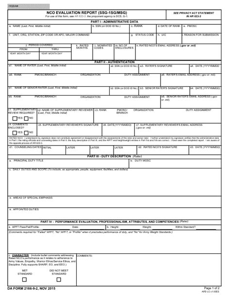 Fillable Da Form 2166 9 2 Printable Forms Free Online