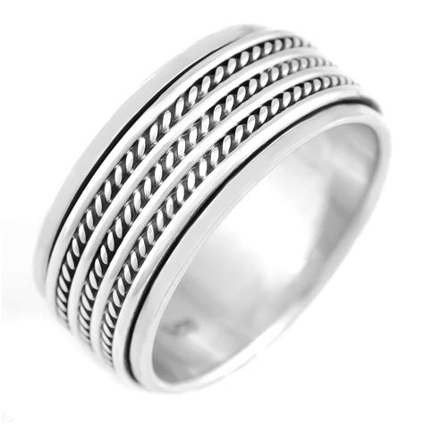Mens Genuine 925 Sterling Silver Wide Spinner Spinning Rotating Band