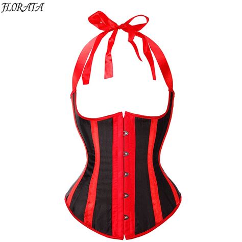 Buy Sexy Black And Red Corsets And Bustiers Steampunk Stripe Underbust Corset
