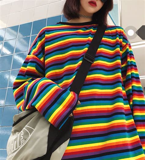 Harajuku Rainbow Striped Long Sleeve T Shirt On Storenvy