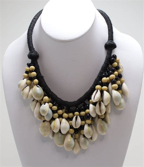Exceptional Vintage Cowry Shell And Onyx Tribal Necklace Etsy